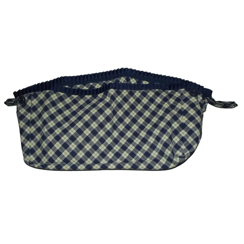 Longaberger Navy and Cream Plaid Fabric Basket Liner